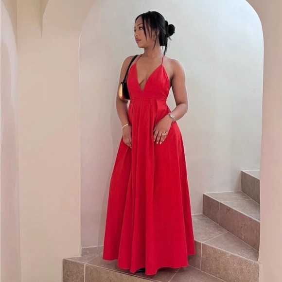 knee length dresses for ladies ZARA Red Satin Draped Detaill Maxi Dress UK XL
